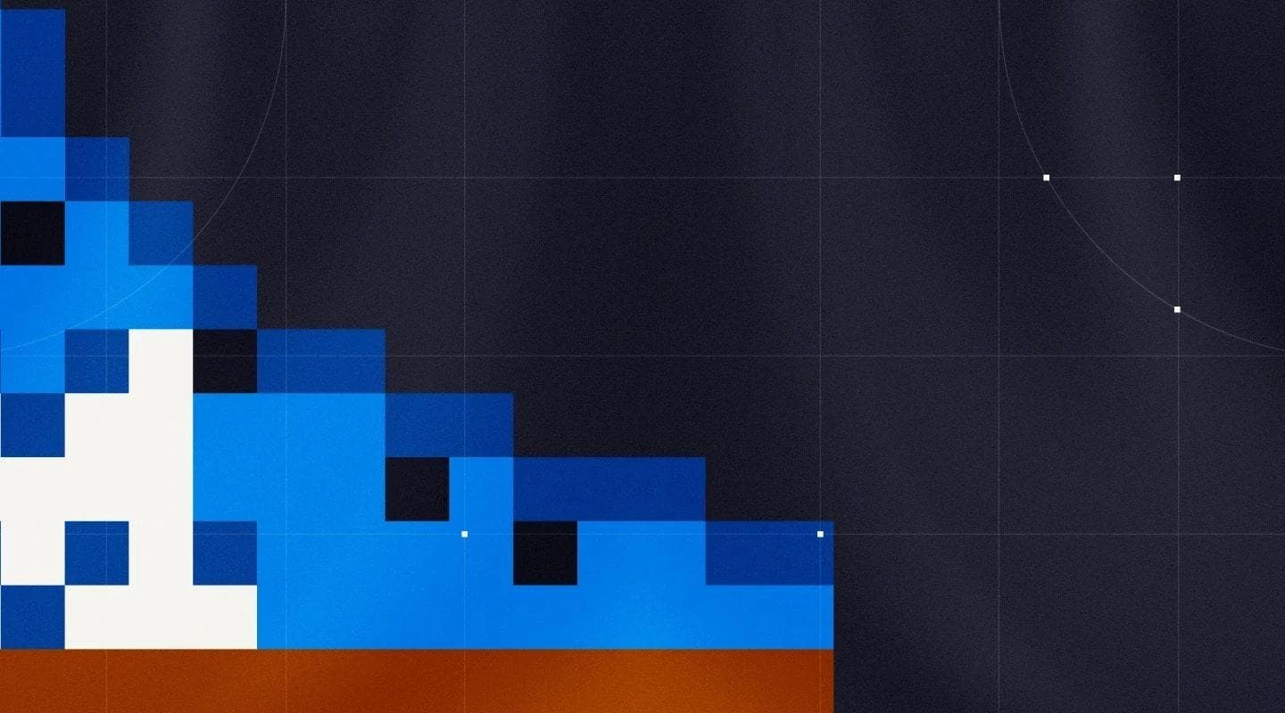 Mørk grafikk med blå pikselmønstre i Mistrals visuelle profil