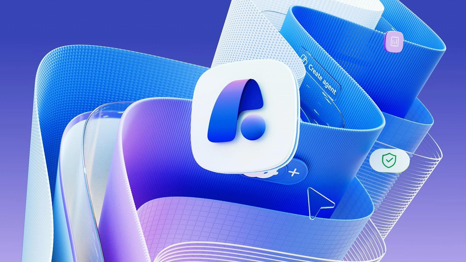 Lilla 3D-grafikk med Microsoft Agent 365-ikon