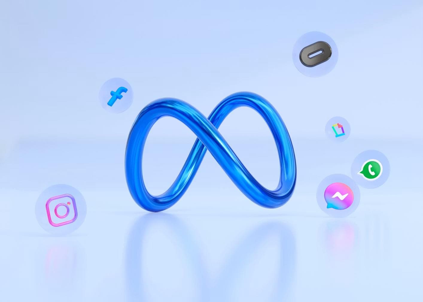 Metas logo i blank 3D omgitt av app-ikoner