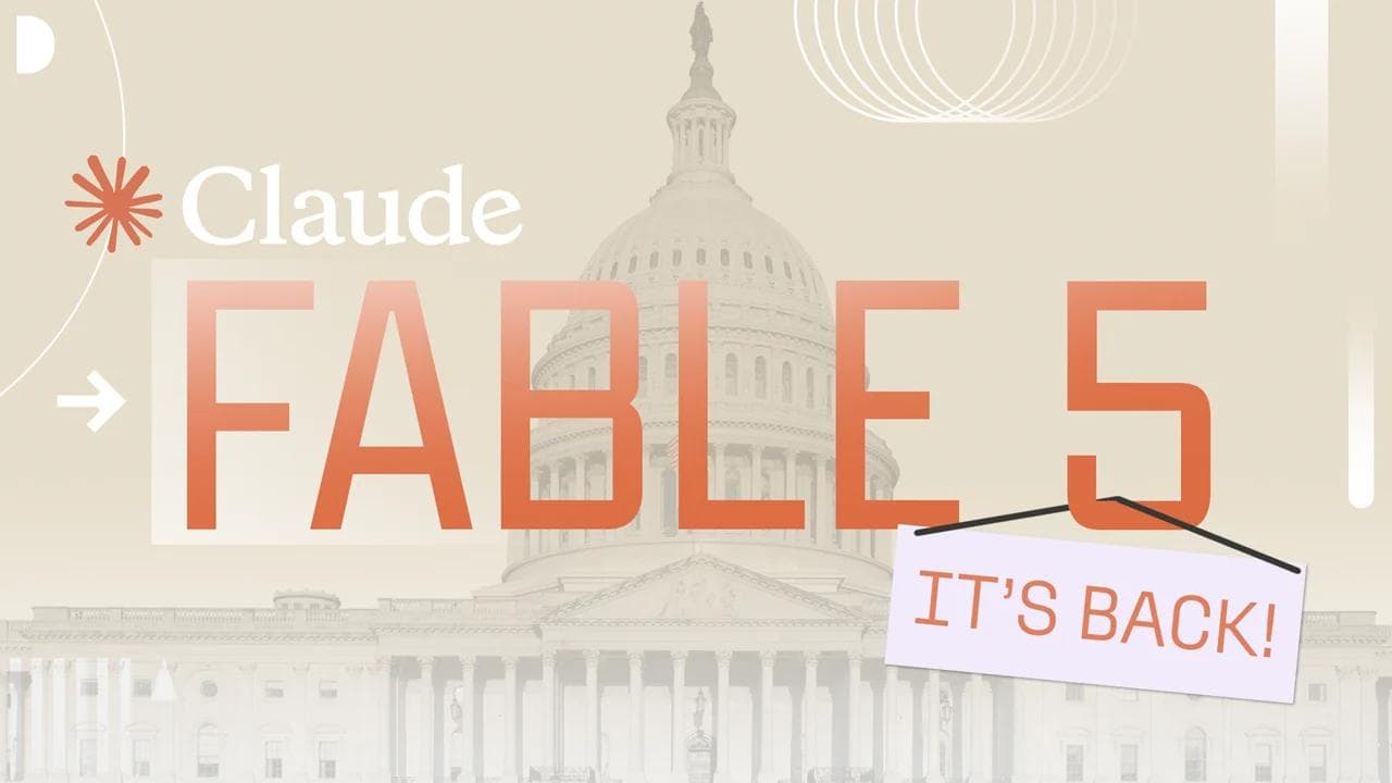 Illustrasjon med teksten Fable 5 It's back foran Kongressbygningen i Washington